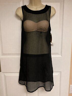 NWT INGEAR SURFACE Black Sheer Embellished Beach Coverup Cruise Resortwear Sexy